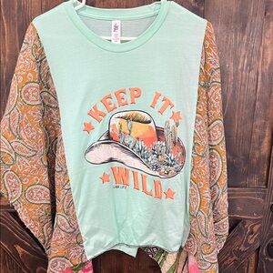 “Keep It Wild” Mint Graphic Kantha top.